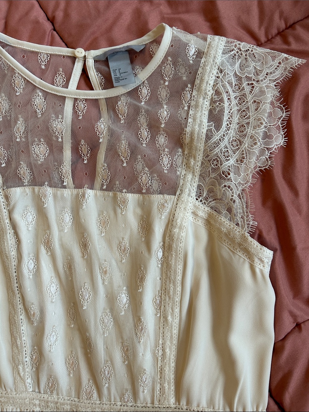 H&M Lace Mini Dress in Cream Size Medium NWOT